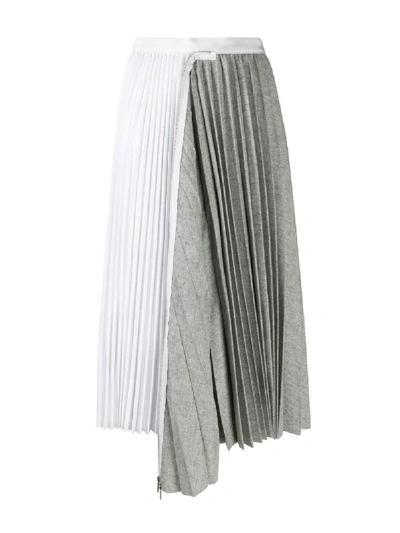 Shop Sacai Patchwork Pleated Skirt In Grey