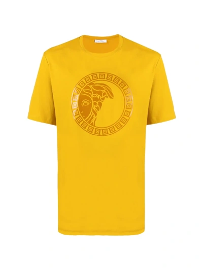 Shop Versace Printed Logo T-shirt In Yellow