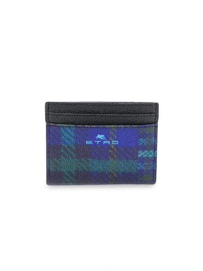 Shop Etro Checked Cardholder In Blue