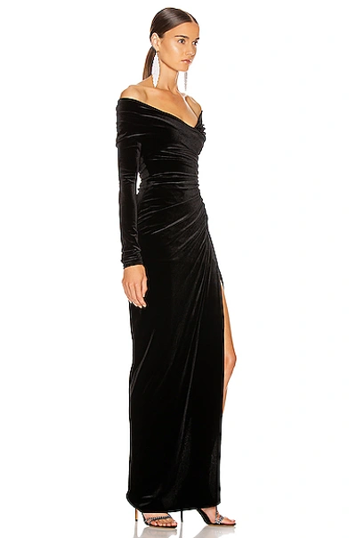 Shop Alexandre Vauthier Off The Shoulder Ruched Velvet Gown In Black