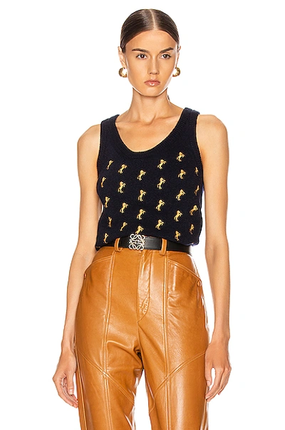 Shop Chloé Sleeveless Embroidered Horse Top In Evening Blue