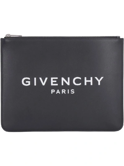 Shop Givenchy Logo Print Leather Flat Pouch In Black