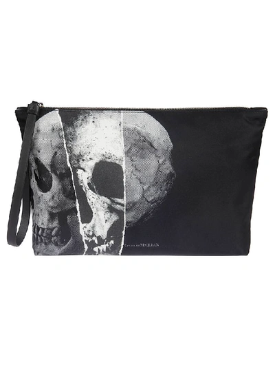 Shop Alexander Mcqueen Torn Skull Printed Zip Pouch In Black/off White