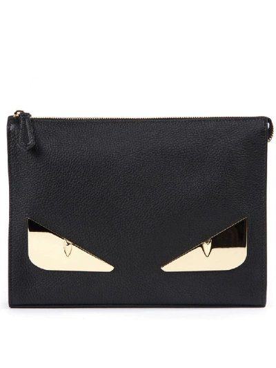 Shop Fendi Black And Gold Leather Pouch Bag Bugs In Black/gold