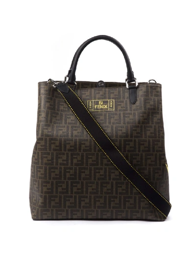 Shop Fendi Ff Monogram Brown Tote Bag In Brown/black