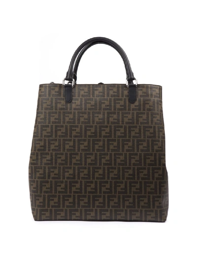 Shop Fendi Ff Monogram Brown Tote Bag In Brown/black