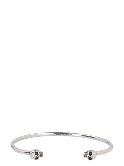 Shop Alexander Mcqueen Twin Skull Brass Bracelet In Silver