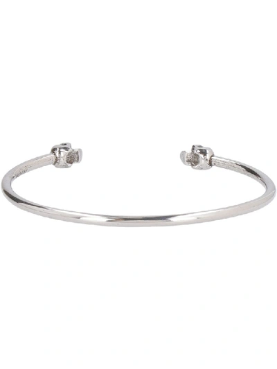 Shop Alexander Mcqueen Twin Skull Brass Bracelet In Silver