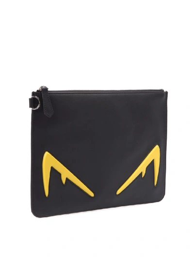 Shop Fendi Diabolic Eyes Black Leather Pouch