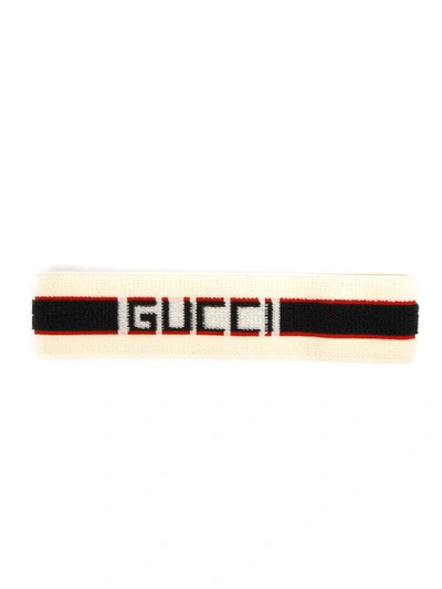 Shop Gucci Cream Heron Headband And Wristband Set In Ivory/black/red