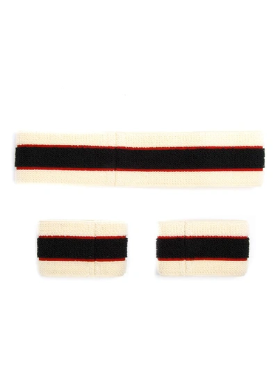 Shop Gucci Cream Heron Headband And Wristband Set In Ivory/black/red