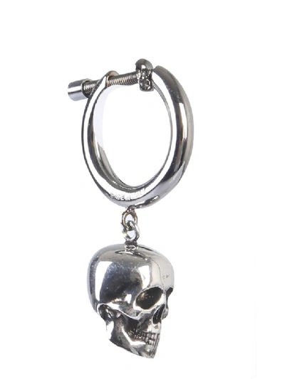 Shop Alexander Mcqueen Adjustable Skull Earrings In Argento