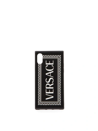 Shop Versace Black Glass Cover For Iphone X/xs With Vintage Logo In Black/white