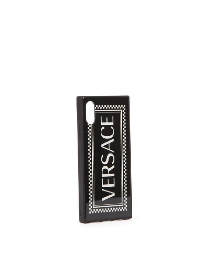 Shop Versace Black Glass Cover For Iphone X/xs With Vintage Logo In Black/white