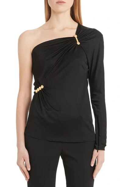 Shop Versace Safety Pin Detail One-shoulder Top In Black