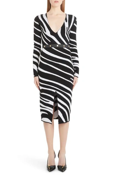 Shop Versace Zebra Long Sleeve Body-con Sweater Dress