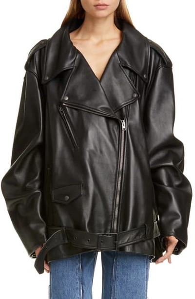 Shop Maison Margiela Oversize Lightweight Leather Moto Jacket In Black