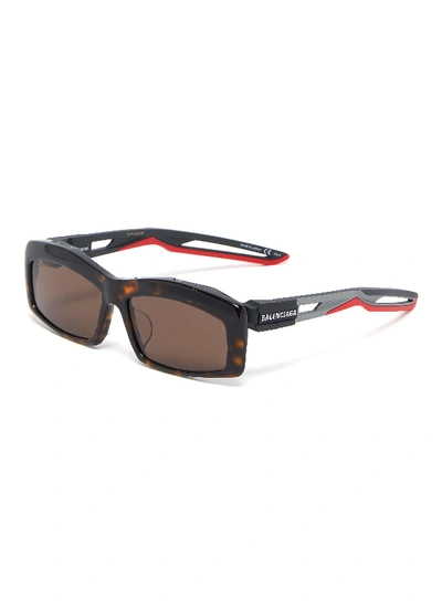 Shop Balenciaga 'hybrid' Tortoiseshell Acetate Front Rectangular Frame Sunglasses In Multi-colour