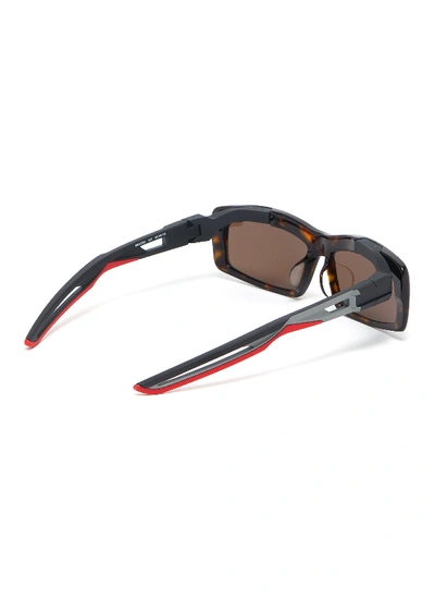 Shop Balenciaga 'hybrid' Tortoiseshell Acetate Front Rectangular Frame Sunglasses In Multi-colour