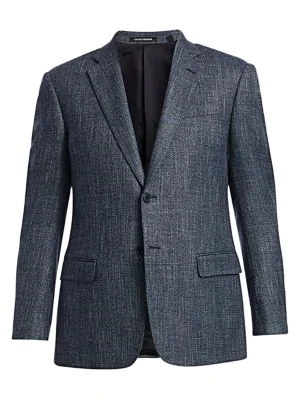 Emporio Armani Wool Herringbone Blazer In Blue | ModeSens