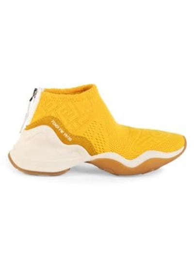 Shop Fendi Jacquard Neoprene Sneakers In Yellow