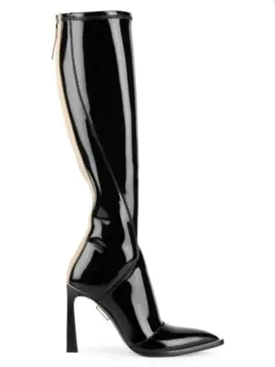 Shop Fendi Women's Patent Neoprene Tall Boots In Black