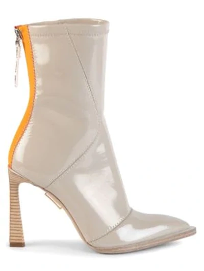 Shop Fendi Women's Patent Neoprene Ankle Boots In Stone