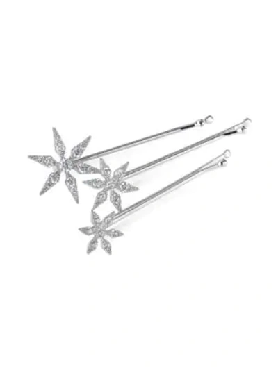 Shop Adriana Orsini 3-piece Snowflake Bobby Pin Set In Rhodium