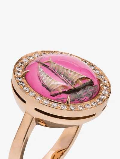 Shop Francesca Villa 18k Rose Gold Diamond Boat Ring In Pink