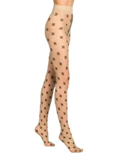 Shop Fendi Embroidered Ff Logo Tights In Nude