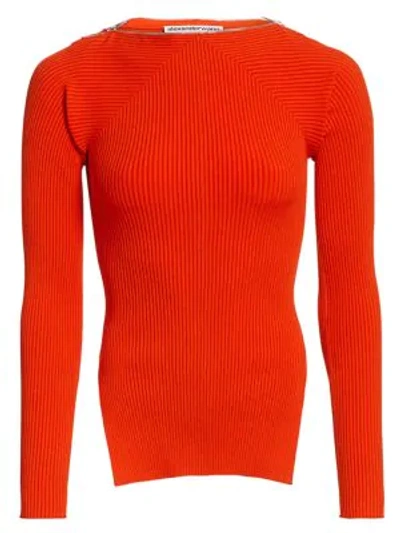 Shop Alexander Wang Women's Moving Rib Long-sleeve Sweater In Rouge