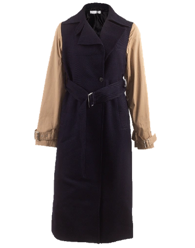 Shop Victoria Beckham Contrast Sleeve Fitted Coat In Navy
