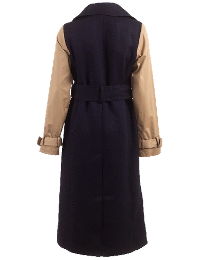 Shop Victoria Beckham Contrast Sleeve Fitted Coat In Navy
