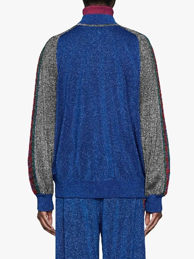 Shop Gucci Glitter Bomber Jacket In Blue