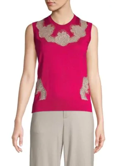 Shop Dolce & Gabbana Lace-insert Silk Top In Pink