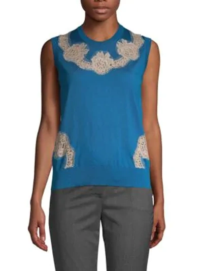 Shop Dolce & Gabbana Lace-insert Silk-knit Top In Blue