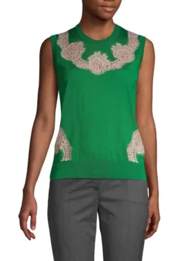 Shop Dolce & Gabbana Lace-insert Silk-knit Top In Green