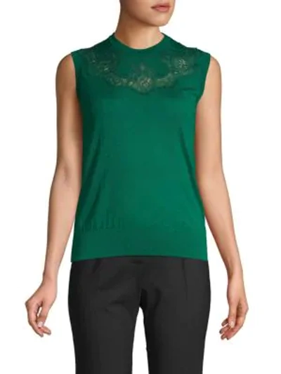 Shop Dolce & Gabbana Lace-insert Cashmere Knit Top In Green