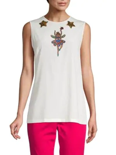 Shop Dolce & Gabbana Embellished Fairy Sleeveless Silk Top In White