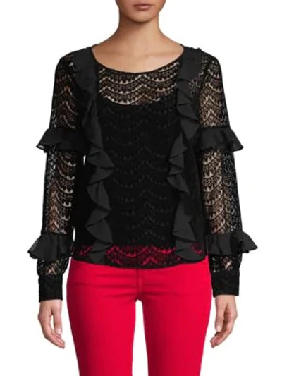 Shop Dh New York Lace Ruffle-trimmed Top In Onyx
