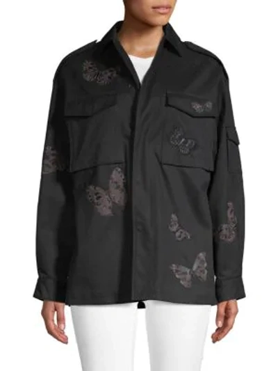 Shop Valentino Embroidered Cotton-blend Jacket In Nero