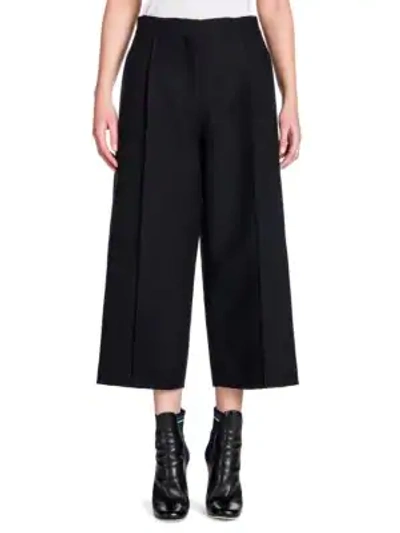 Shop Fendi Wool & Silk Gazar Pintuck Wide-leg Trousers In Black