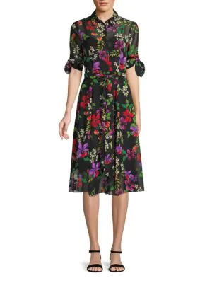 calvin klein floral chiffon shirtdress