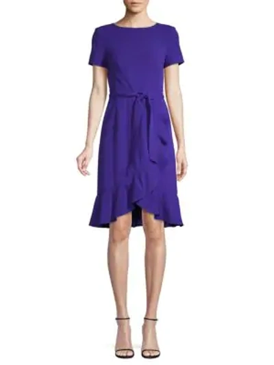 Shop Calvin Klein Collection Ruffled Belted Knee-length Dress In Byzantine