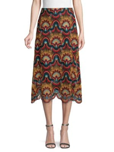 Shop Valentino Embroidered Midi Skirt In Star Strip