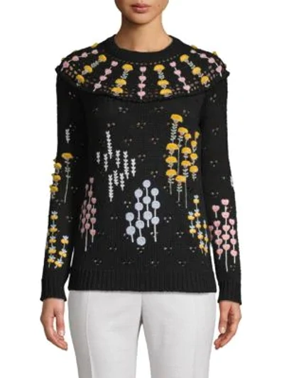 Shop Valentino Embroidered Wool Sweater In Nero Multi