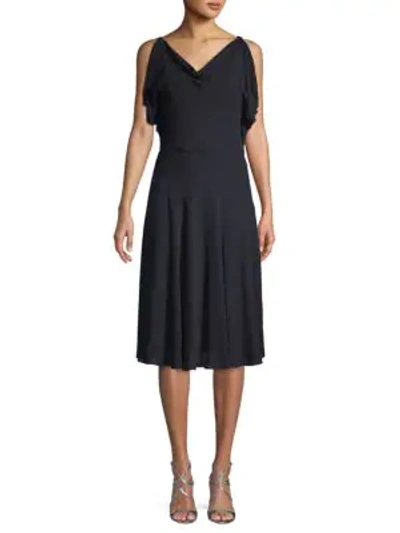 Shop Valentino Cowlneck Stretch-silk Knee-length Dress In Navy