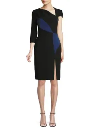 Shop Versace Asymmetrical Sheath Dress In Black Blue
