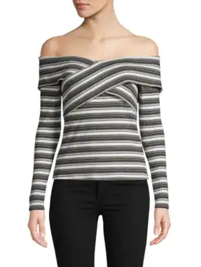 Shop Red Haute Striped Off-the-shoulder Top In Grey Multi