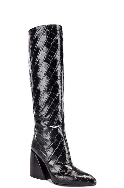 Shop Chloé Croc Embossed Boots In Black